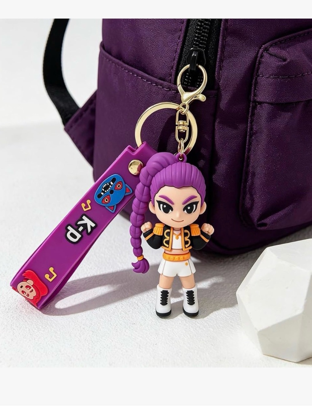 K-Pop Girl Keychain Silicone 3D Anime Figure Purple Wristlet Strap Bag Charm